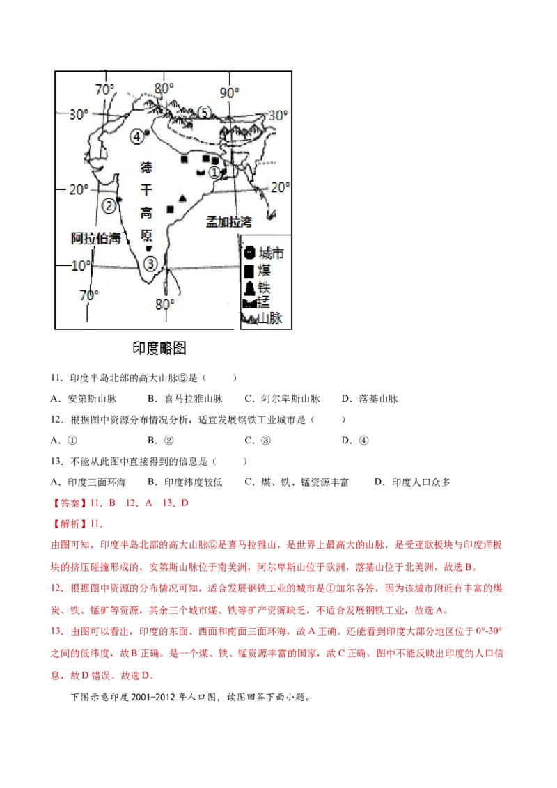 7.3印度（练习）-七年级地理下册同步精品课堂（人教版）_初中全科电子版试卷练习试题_地理_人教地理7下试题试卷_人教地理7年级下课时练习55份_第2套课时练习