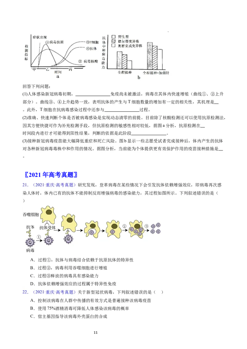 专题16免疫调节-学易金卷：五年（2019-2023）高考生物真题分项汇编（全国通用）（原卷版）_通用版（老高考）复习资料_2024年复习资料