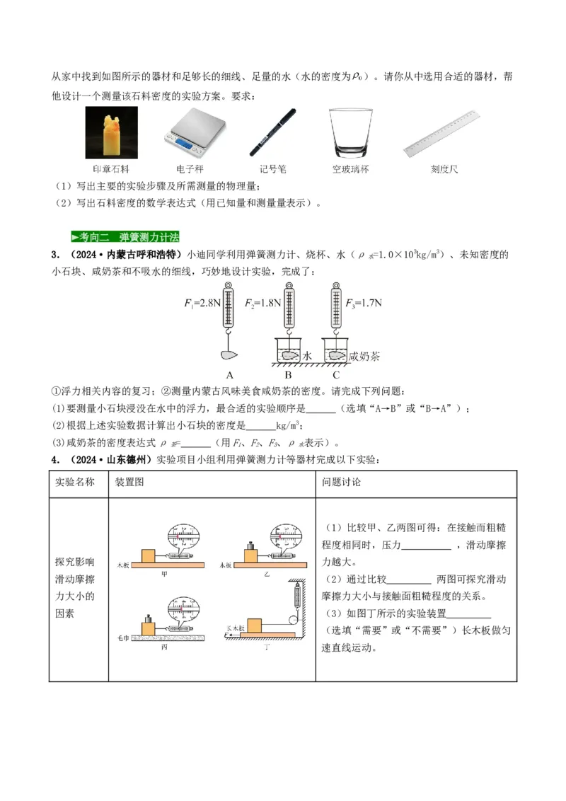 题型02特殊方法测密度-备战2025年中考物理真题题源解密（全国通用）（原卷版）_8、物理总复习_2025年中考复习资料_备战2025年中考物理真题题源讲义（全国通用）