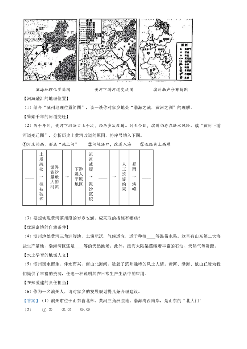 2024年山东省滨州市中考地理真题（解析版）(1)_山东历年中考真题_山东省历年中考真题2013~2024_初中地理历年真题（2013-2024）