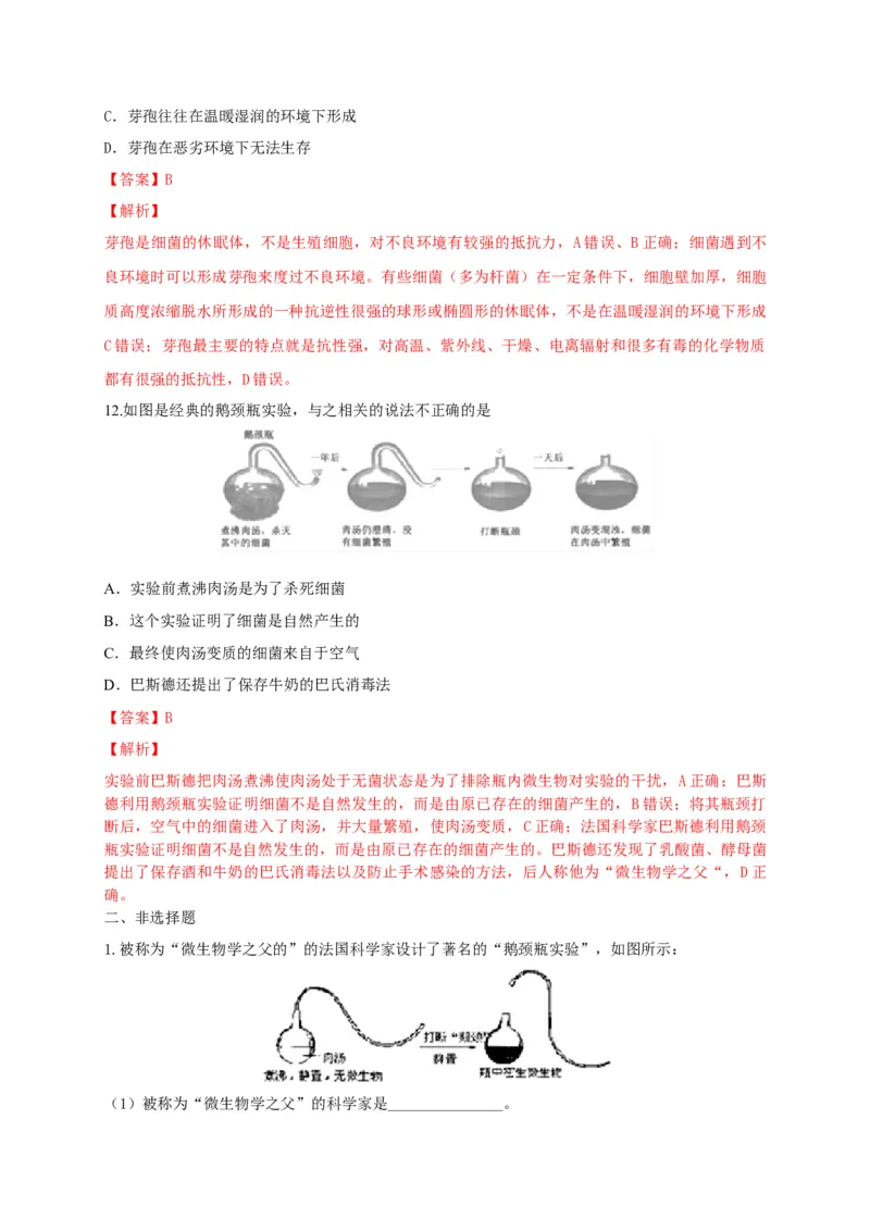 5.4.2细菌（备作业）-（人教版）（解析版）_初中全科电子版试卷练习试题_生物_生物8上练习_人教生物8年级上课时练习37份_第2套八年级生物上册课时练习（人教版）21份