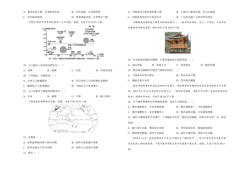 2022年全国名校七年级单元测试仿真卷&middot;地理卷（二十）（考试版）_初中全科电子版试卷练习试题_地理_人教地理7上试题试卷_人教地理7年级上期末试卷09份