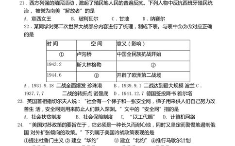 2019山东东营历史试卷+答案+解析(word整理版)_山东历年中考真题_山东省历年中考真题2013~2024_初中历史历年真题（2013-2024）