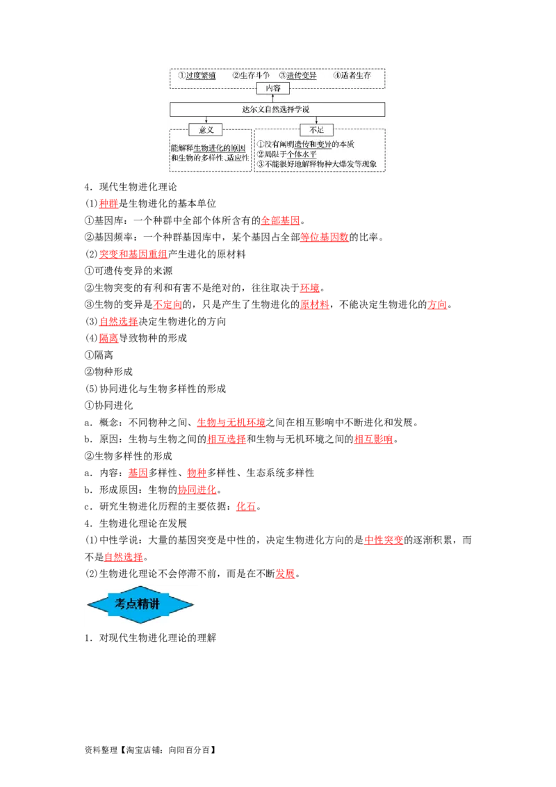 专题22生物的进化（串讲）（解析版）_新高考复习资料_2024年新高考复习资料_一轮复习资料_完备战2024年高考生物一轮复习串讲精练（新高考专用）_串讲_解析版