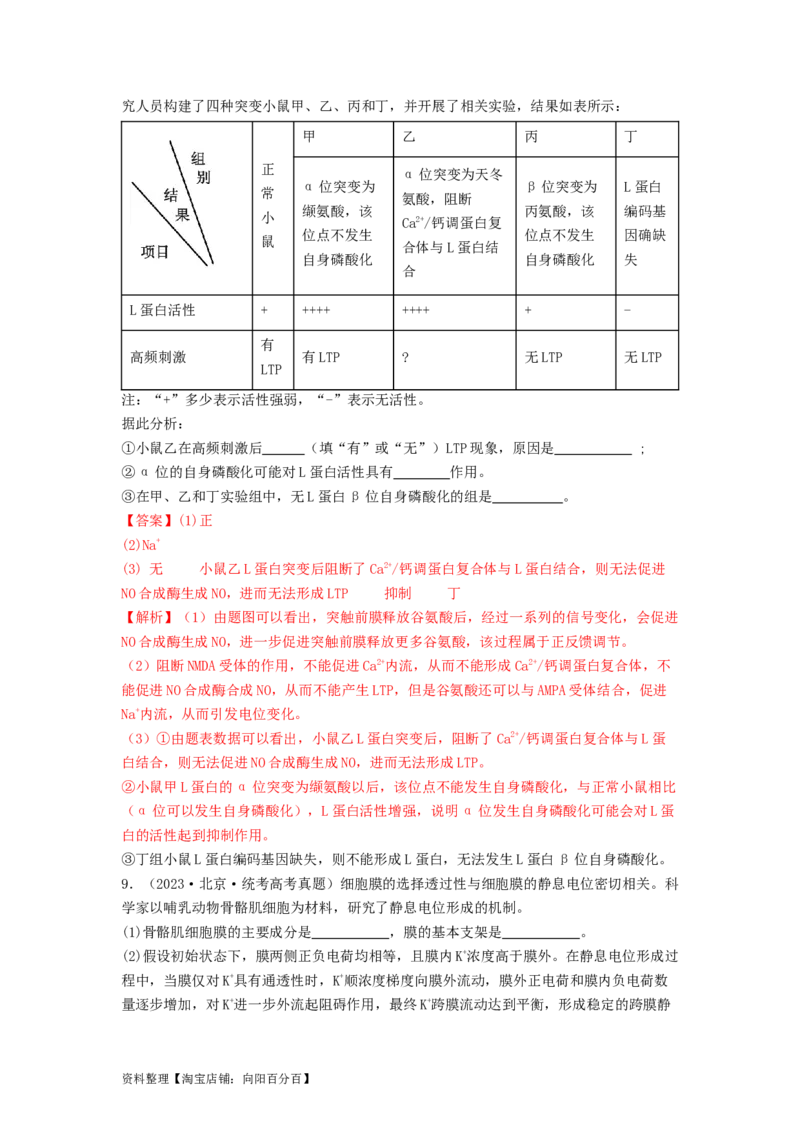 专题16内环境稳态和神经调节（解析版）_通用版（老高考）复习资料_2024年复习资料_完备战2024年高考生物一轮复习抢分特训（全国通用）_教师版（含答案解析）
