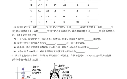 4.2.1食物中的营养物质（原卷版）_初中全科电子版试卷练习试题_生物_生物人教版7下练习_人教生物7年级下课时练习40份_第2套七年级生物下册课时练习（人教版）20份