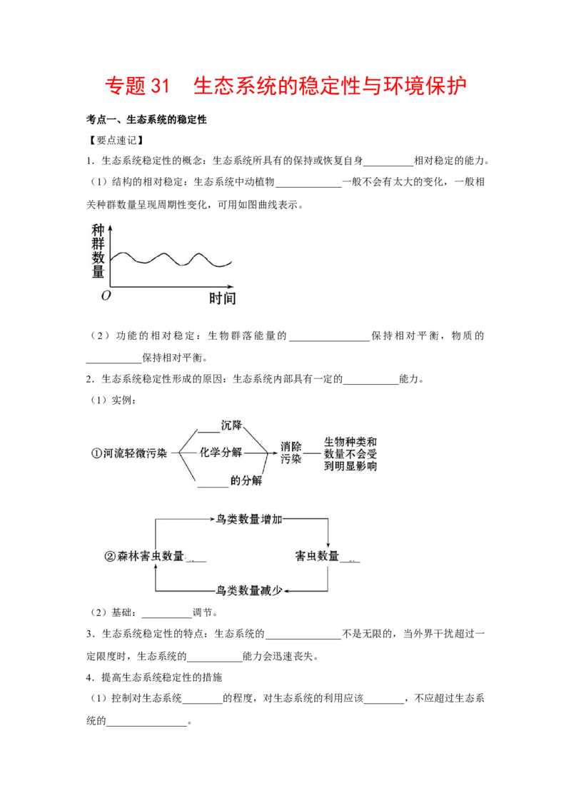 专题31生态系统的稳定性与环境保护（教师版）_新高考复习资料_2023年新高考复习资料_二轮复习_增分要点2023高考生物二轮复习专题解读和分层训练291073137