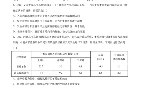 专题16种群、群落-2021年高考生物真题与模拟题分类训练（学生版）_新高考复习资料_2023年新高考复习资料_一轮复习_2023年新高考大一轮复习讲义_赠2021年高考生物真题与模拟题分类训练
