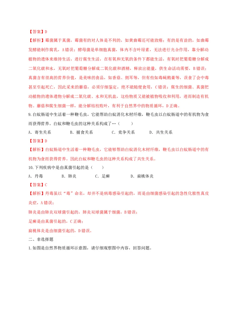 5.4.4细菌和真菌在自然界中的作用（备作业）-（人教版）（解析版）_初中全科电子版试卷练习试题_生物_生物8上练习_人教生物8年级上课时练习37份