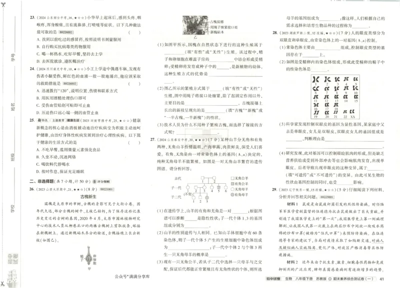 2025春53初中试卷生物苏教版8年级下册(1)_初中全科电子版试卷练习试题_初中全科《53中考试卷》2025版（多版本）