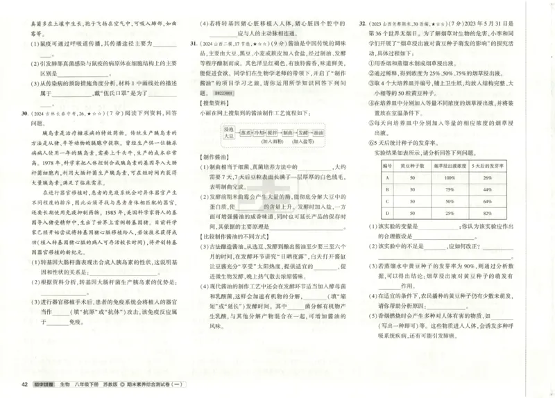 2025春53初中试卷生物苏教版8年级下册(1)_初中全科电子版试卷练习试题_初中全科《53中考试卷》2025版（多版本）