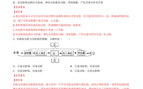 4.6.3神经调节的基本方式（解析版）_初中全科电子版试卷练习试题_生物_生物人教版7下练习_人教生物7年级下课时练习40份_第2套七年级生物下册课时练习（人教版）20份