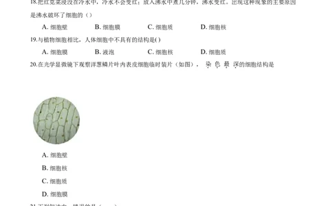 2.1章末检测（原卷版）_初中全科电子版试卷练习试题_生物_生物人教版7上练习&mdash;24新版已更新_人教生物7年级上单元试卷36份_第3套七年级生物上册单元试卷（人教版）06份