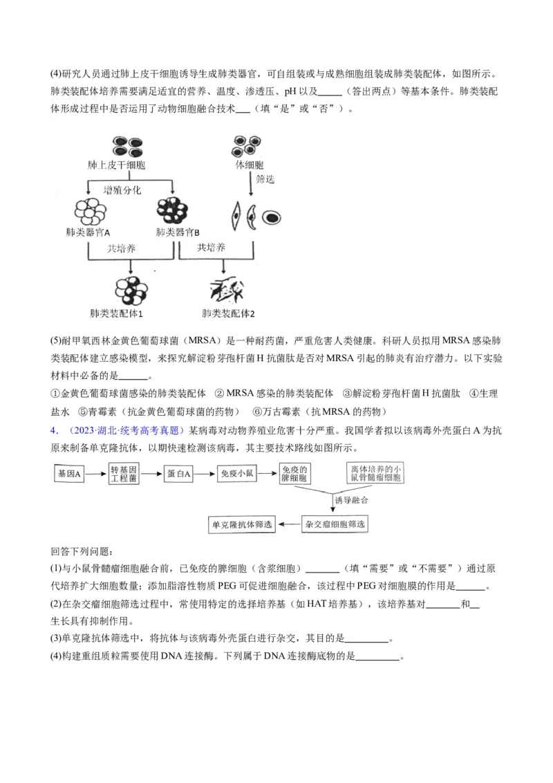 专题20细胞工程与胚胎工程-学易金卷：五年（2019-2023）高考生物真题分项汇编（全国通用）（原卷版）_通用版（老高考）复习资料_2024年复习资料