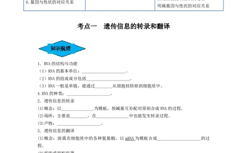 专题19基因的表达（串讲）（原卷版）_新高考复习资料_2024年新高考复习资料_一轮复习资料_完备战2024年高考生物一轮复习串讲精练（新高考专用）_串讲