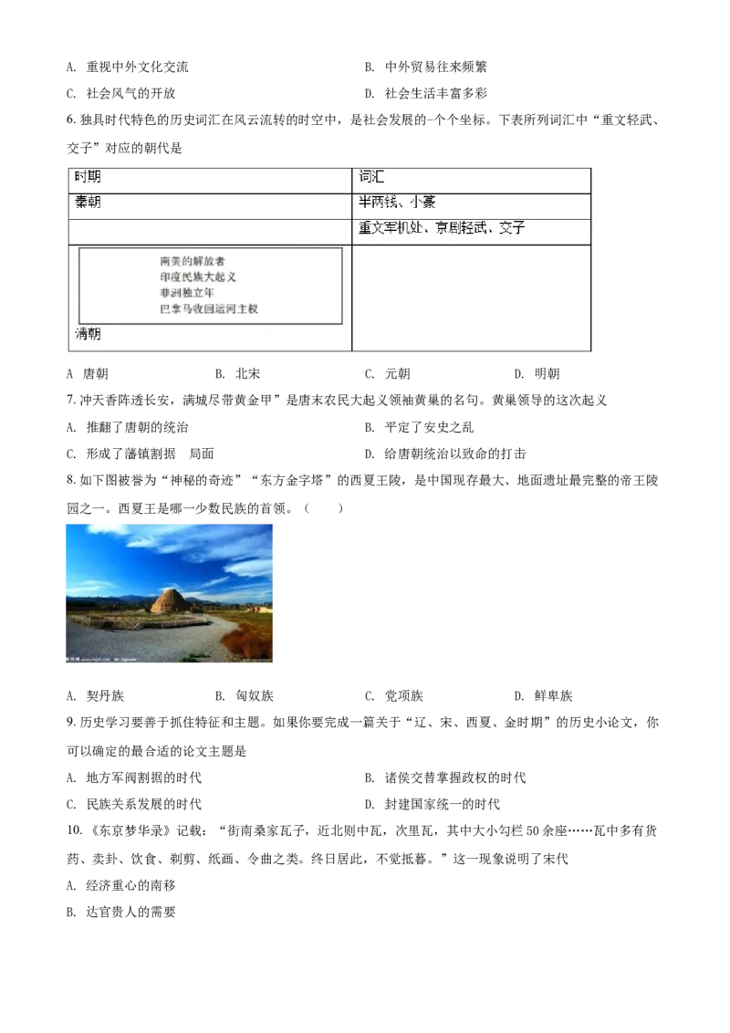 6.七年级下学期期末历史试题（原卷版）_初中全科电子版试卷练习试题_历史_历史人教版7下试卷_部编人教版历史7年级下期末试卷10份