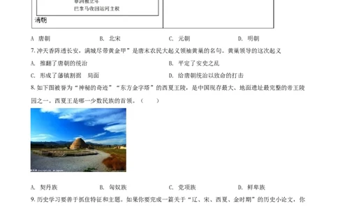 6.七年级下学期期末历史试题（原卷版）_初中全科电子版试卷练习试题_历史_历史人教版7下试卷_部编人教版历史7年级下期末试卷10份