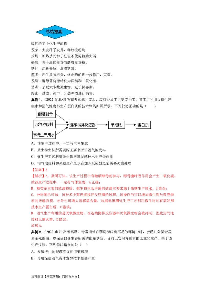 专题36发酵技术与发酵工程的应用（串讲）（解析版）_新高考复习资料_2024年新高考复习资料_一轮复习资料_完备战2024年高考生物一轮复习串讲精练（新高考专用）_串讲_解析版