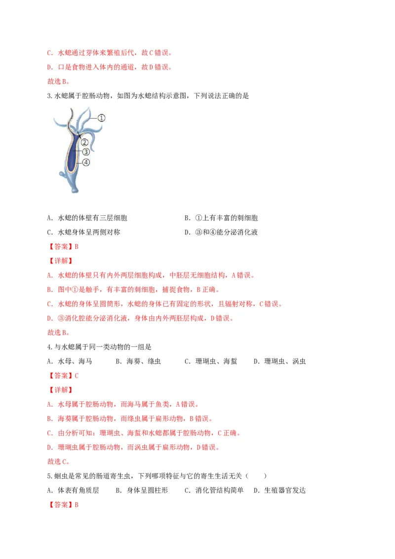 专题01无脊椎动物-（人教版）（解析版）_初中全科电子版试卷练习试题_生物_生物8上练习_人教生物8年级上专项练习23份_第1套八年级生物上册专项（人教版）09份