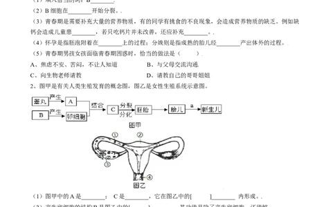4.1.2人的生殖（原卷版）_初中全科电子版试卷练习试题_生物_生物人教版7下练习_人教生物7年级下课时练习40份_第2套七年级生物下册课时练习（人教版）20份