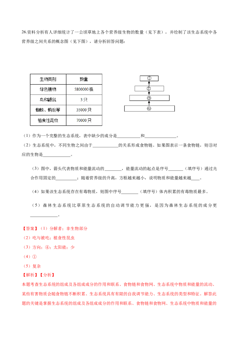 1.2章末检测（解析版）_初中全科电子版试卷练习试题_生物_生物人教版7上练习&mdash;24新版已更新_人教生物7年级上单元试卷36份_第3套七年级生物上册单元试卷（人教版）06份