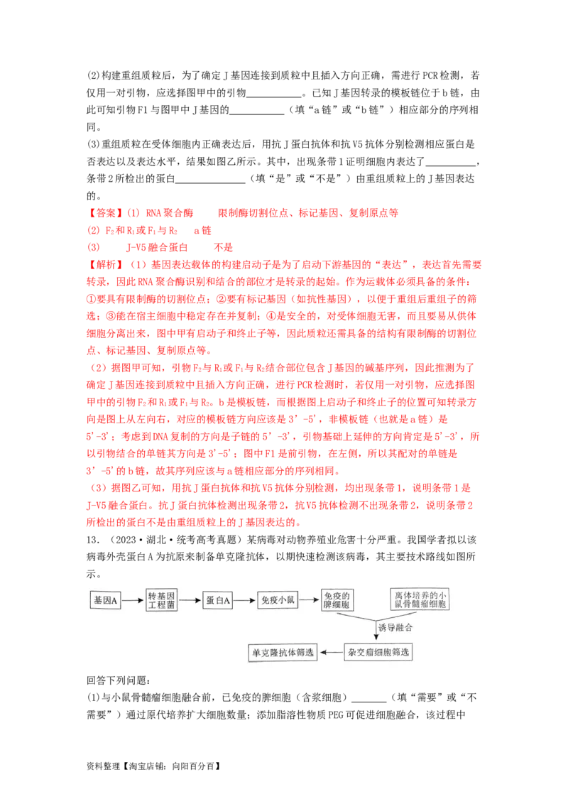 专题24基因工程（解析版）_通用版（老高考）复习资料_2024年复习资料_完备战2024年高考生物一轮复习抢分特训（全国通用）_教师版（含答案解析）