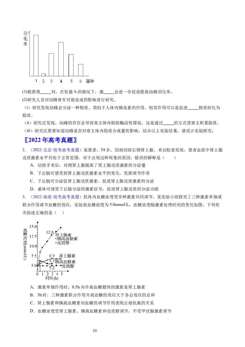 专题15体液调节-学易金卷：五年（2019-2023）高考生物真题分项汇编（全国通用）（原卷版）_通用版（老高考）复习资料_2024年复习资料