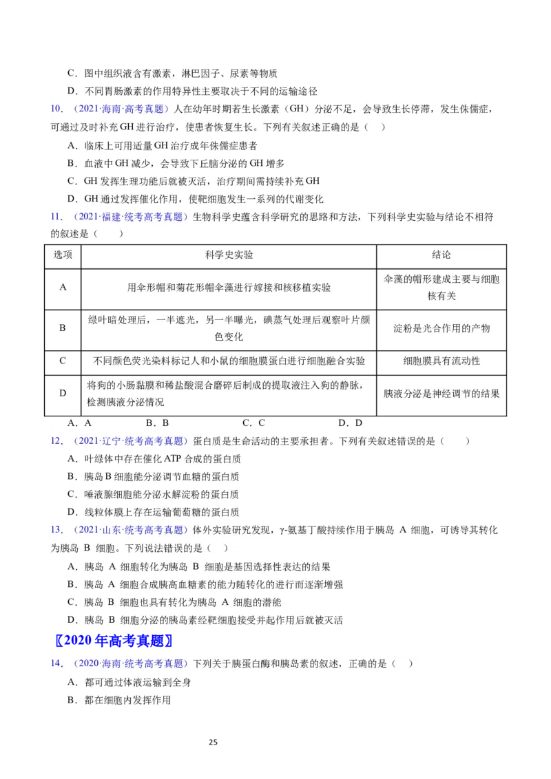 专题15体液调节-学易金卷：五年（2019-2023）高考生物真题分项汇编（全国通用）（原卷版）_通用版（老高考）复习资料_2024年复习资料