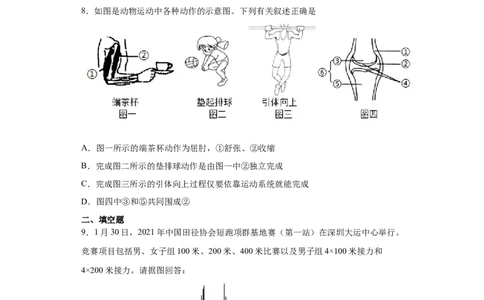 5.2.1动物的运动（练习）（原卷版）_初中全科电子版试卷练习试题_生物_生物8上练习_人教生物8年级上课时练习37份_第1套八年级生物上册课时练习（人教版）16份