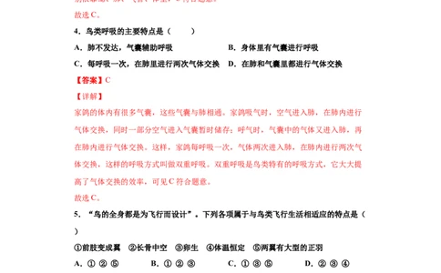 5.1.6鸟（练习）（解析版）_初中全科电子版试卷练习试题_生物_生物8上练习_人教生物8年级上课时练习37份_第1套八年级生物上册课时练习（人教版）16份