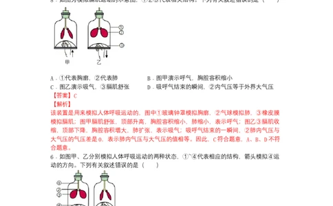 4.3.2发生在肺内的气体交换（人教版）（解析版）_初中全科电子版试卷练习试题_生物_生物人教版7下练习_人教生物7年级下课时练习40份
