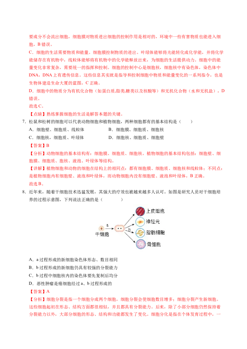 七年级生物期末模拟卷02（全解全析）（人教版2024）_初中全科电子版试卷练习试题_生物_生物人教版7上练习&mdash;24新版已更新_人教生物7年级上期末试卷11份