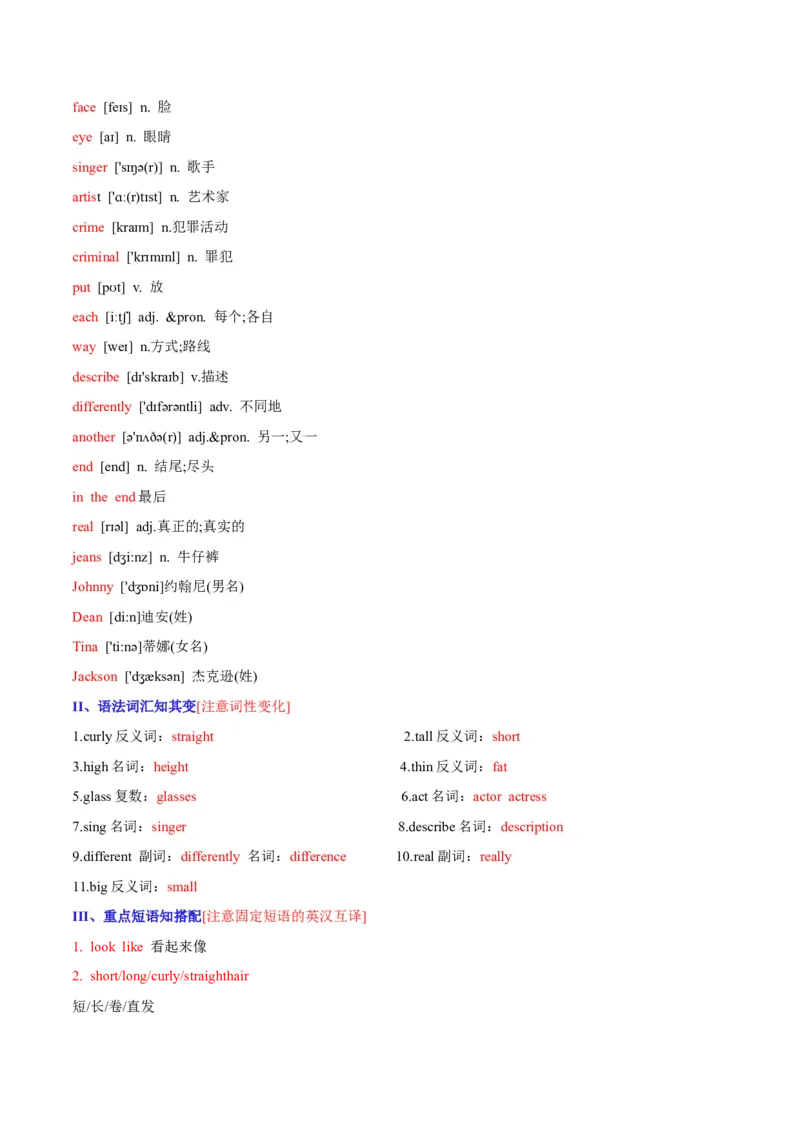 Unit9Whatdoeshelooklike？-七年级英语下册同步必背知识清单（人教版）_初中全科电子版试卷练习试题_英语_7年级下册-初中人教版英语_人教英语七年级下知识总结（012份）