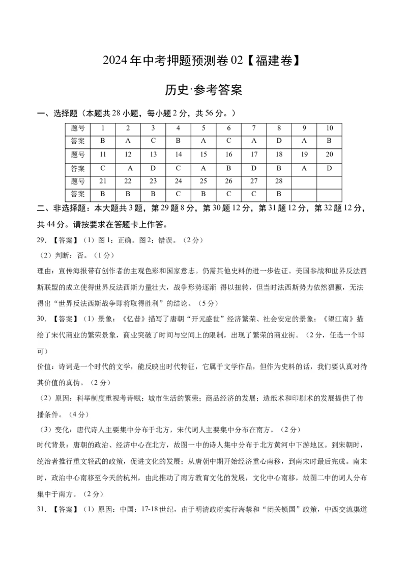 2024年中考押题预测卷02（福建卷）-历史（参考答案）_初中全科电子版试卷练习试题_历史_2024中考模拟题历史(1)_押题预测