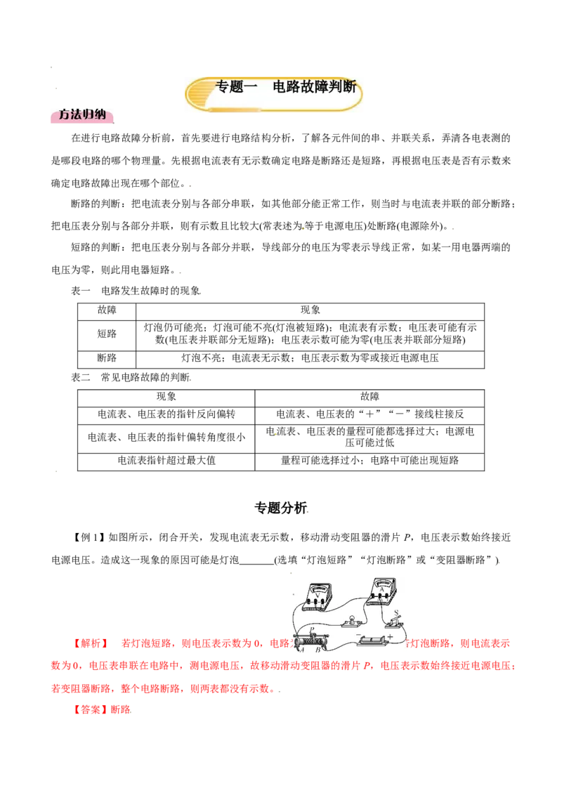 专题1电路故障判断（人教版）（解析版）_初中全科电子版试卷练习试题_物理_9年级上下册物理试题_人教版物理九年级全一册专项练习（013份）
