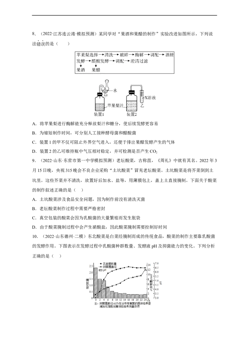 专题15发酵工程（测试卷）-2023年高考生物二轮复习讲练测（全国通用）（原卷版）_通用版（老高考）复习资料_2023年复习资料_二轮复习_2023年高考生物二轮复习讲练测（全国通用）