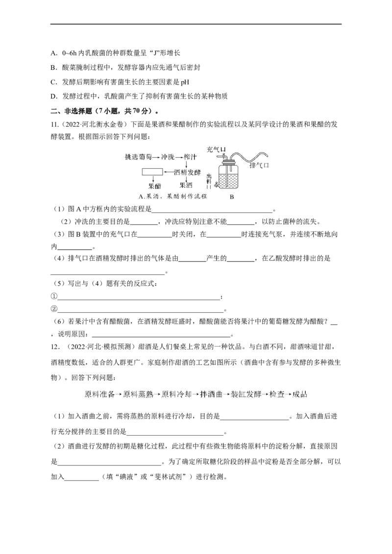 专题15发酵工程（测试卷）-2023年高考生物二轮复习讲练测（全国通用）（原卷版）_通用版（老高考）复习资料_2023年复习资料_二轮复习_2023年高考生物二轮复习讲练测（全国通用）