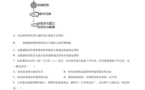 7.2.1基因控制生物的性状（重点练）-（人教版）（原卷版）_初中全科电子版试卷练习试题_生物_生物8下练习_人教生物8年级下课时练习51份