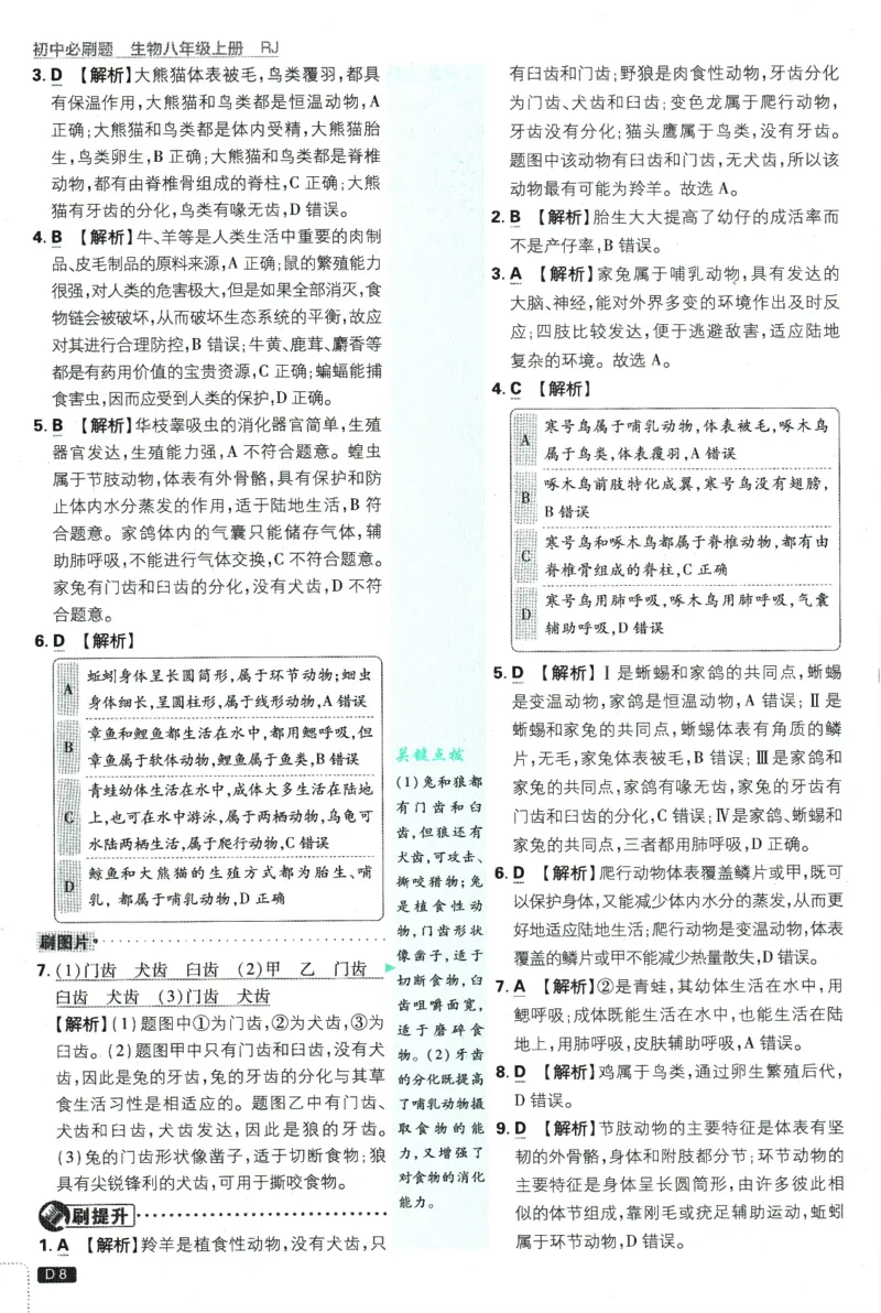 2025版《初中必刷题》生物RJ8上-批注式详答与详析_初中全科电子版试卷练习试题_25初中必刷题_2025版《初中必刷题》生物RJ8上