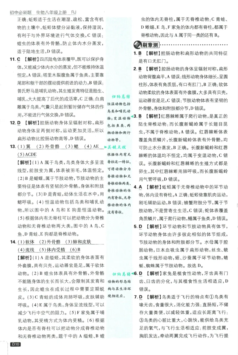 2025版《初中必刷题》生物RJ8上-批注式详答与详析_初中全科电子版试卷练习试题_25初中必刷题_2025版《初中必刷题》生物RJ8上