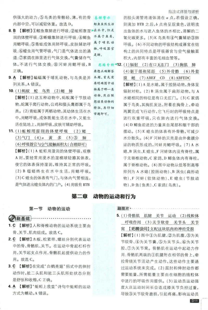 2025版《初中必刷题》生物RJ8上-批注式详答与详析_初中全科电子版试卷练习试题_25初中必刷题_2025版《初中必刷题》生物RJ8上