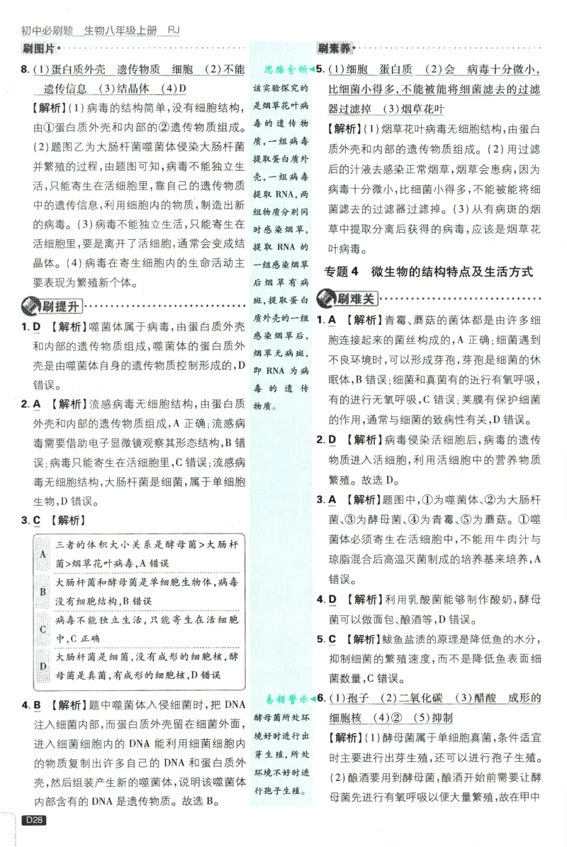 2025版《初中必刷题》生物RJ8上-批注式详答与详析_初中全科电子版试卷练习试题_25初中必刷题_2025版《初中必刷题》生物RJ8上