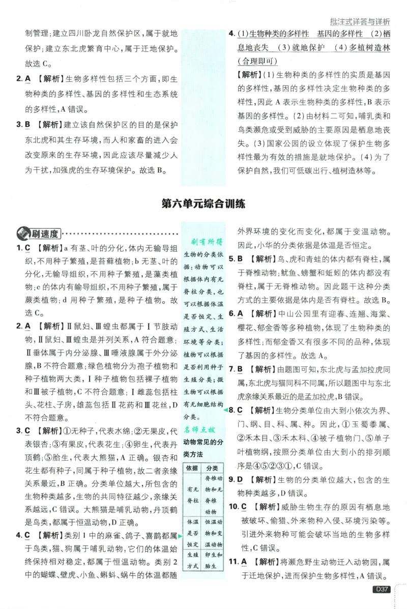 2025版《初中必刷题》生物RJ8上-批注式详答与详析_初中全科电子版试卷练习试题_25初中必刷题_2025版《初中必刷题》生物RJ8上