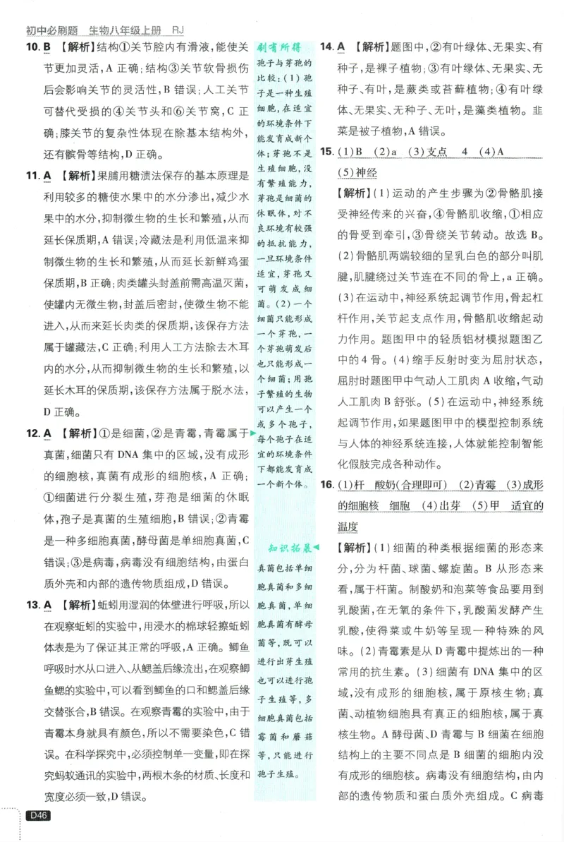 2025版《初中必刷题》生物RJ8上-批注式详答与详析_初中全科电子版试卷练习试题_25初中必刷题_2025版《初中必刷题》生物RJ8上