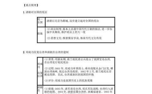 七年级历史下册第三单元明清时期统一多民族国家的巩固与发展第18课统一多民族国家的巩固和发展备考速记新人教版20190220241_初中全科电子版试卷练习试题_历史_历史人教版7下试卷