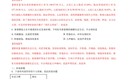 8.3.2选择健康的生活方式（基础练）-（人教版）（解析版）_初中全科电子版试卷练习试题_生物_生物8下练习_人教生物8年级下课时练习51份