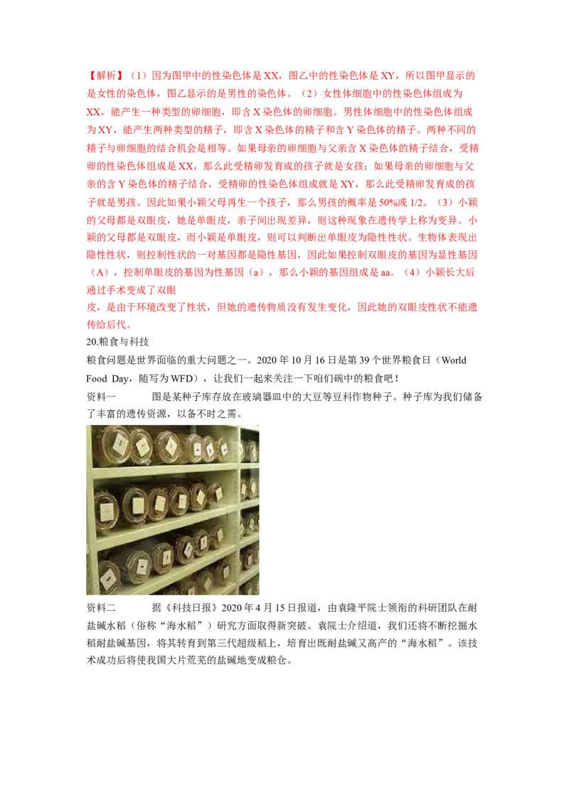 专题07生物的变异（解析版）-2021-2022学年八年级上学期期末复习之重难点突破（人教版）_初中全科电子版试卷练习试题_生物_生物8上练习_人教生物8年级上专项练习23份
