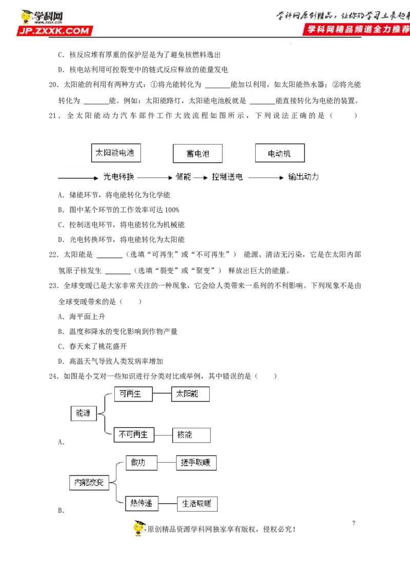 第21章信息的传递和第22章能源与可持续发展（原卷版）_8、物理总复习_8.中考物理总复习_2022年中考复习资料_2022年中考物理一轮复习知识点梳理与针对性分层训练（人教版）265897621