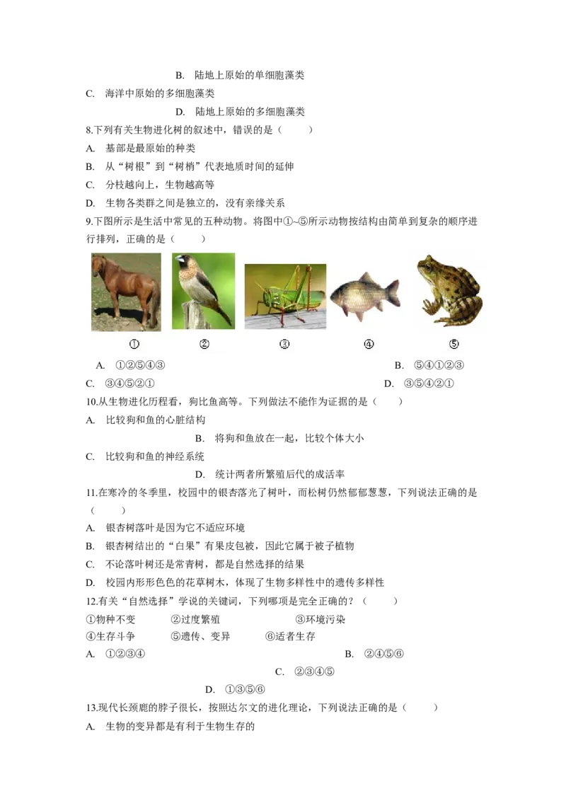 专题08生命起源和生物进化（原卷版）-2021-2022学年八年级上学期期末复习之重难点突破（人教版）_初中全科电子版试卷练习试题_生物_生物8上练习_人教生物8年级上专项练习23份