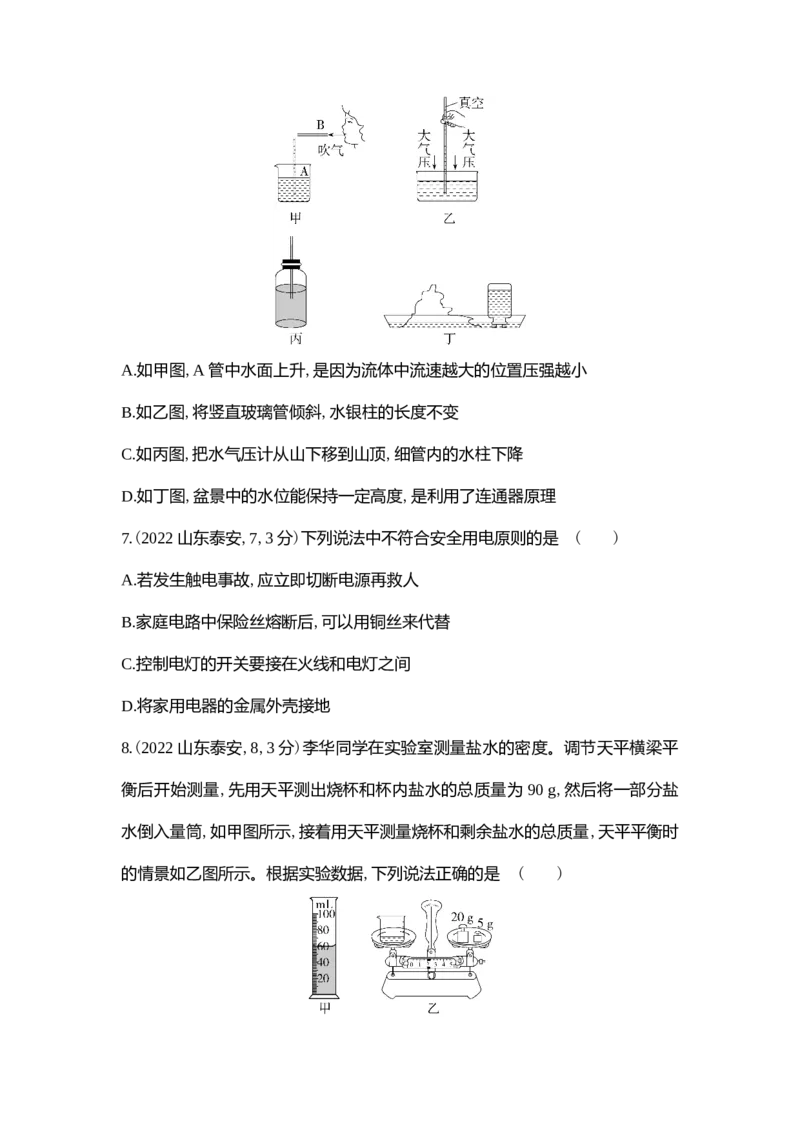 2022泰安物理试卷+答案+解析(word整理版)_山东历年中考真题_山东省历年中考真题2013~2024_初中物理历年真题（2013-2024）